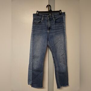 BDG Two Tone Kick Flare High Rise Cropped Distressed Jeans